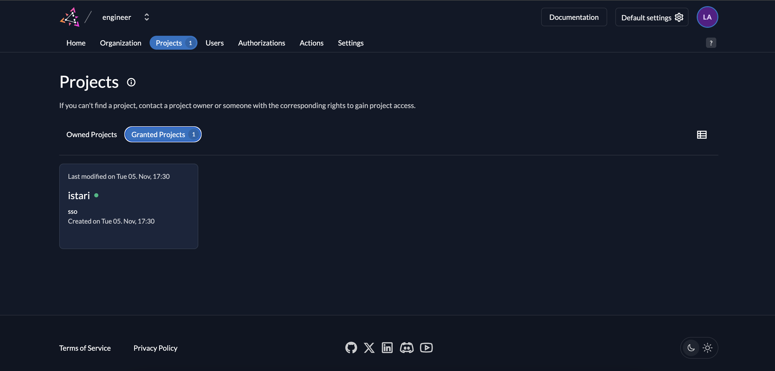 MultiTenancy - Granted Projects